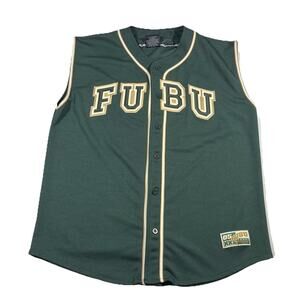 Vintage FUBU Sports Baseball Jersey Mens XXL Green Button Up 05 Korea Y2K